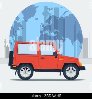 Illustrazione vettoriale jeep auto sullo sfondo della città Illustrazione Vettoriale