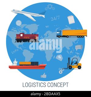 Concetto vettoriale di logistica trasporto globale Illustrazione Vettoriale