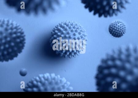 Aumento della dimensione cellulare del virus. Modello di distribuzione di coronavirus pericoloso. Sfondo astratto Pandemic COVID-19. Primo piano. Foto Stock