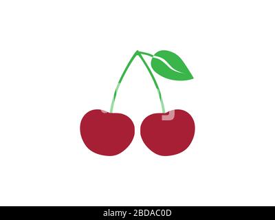 Ciliegia, icona di frutta. Illustrazione vettoriale, design piatto. Illustrazione Vettoriale