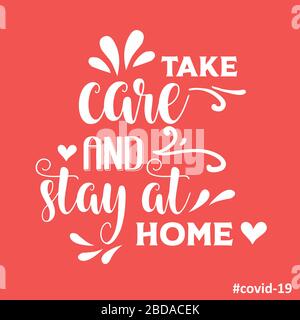 "Attenzione e soggiorno a casa"-consigli per il coronavirus, poster Covid-19. Vettore Illustrazione Vettoriale