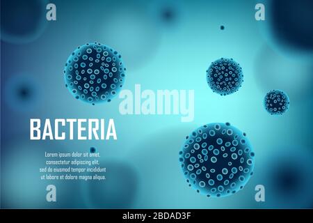 Vettore astratto con batteri e cellule di Bifidobatterio. Biologia scienza medica annuncio concetto banner design. Molecola medica di cellule di virus e batteri Illustrazione Vettoriale