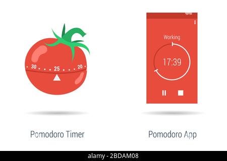 Concetto di timer di pomodoro e app Illustrazione Vettoriale