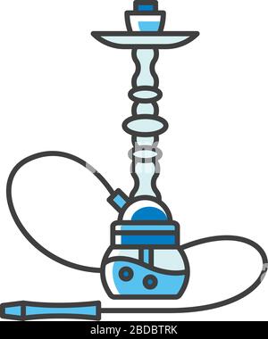 Hookah RGB icona di colore blu. Sheesha casa. Oggetto per inalare la nicotina. Salotto nargile. Odore dal tubo. Area fumatori. Accessori per shisha. Orientale Illustrazione Vettoriale