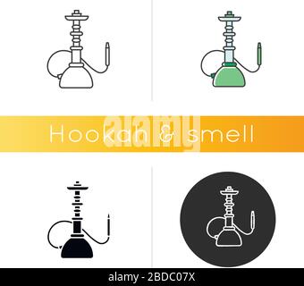 Icona di hookah. Sheesha casa. Shisha tradizionale. Salotto nargile. Profumo di vaporizzazione. Area fumatori. Accessori per zoccoli orientali. Nero lineare e. Illustrazione Vettoriale