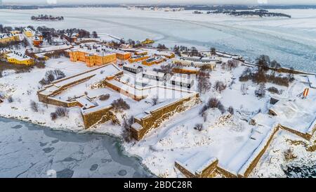 Veduta aerea del forte di Suomenlinna a Helsinki, Finlandia Foto Stock