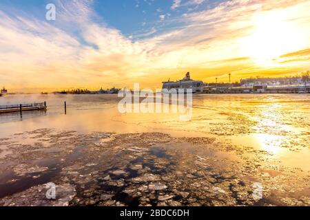 Helsinki città in inverno, Finlandia Foto Stock