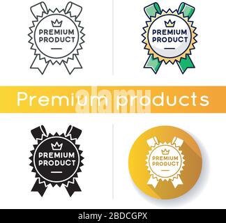 Icona prodotto Premium. Stili di colore nero e RGB lineari. Prodotti e servizi di prima classe, brand equity. Badge Royal Class, Best, Superior Goods con Illustrazione Vettoriale