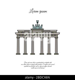 Colore vettoriale della porta di Brandeburgo. Icona della porta di Brandeburgo. Cartello della porta di Brandeburgo. Simbolo della porta di Brandeburgo. Illustrazione Vettoriale