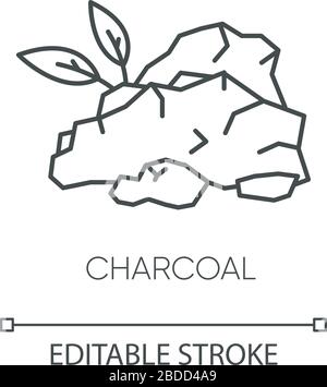 Icona lineare perfetta pixel carbone. Componente naturale per la cura della pelle. Scrub organico. Prodotto detergente. Illustrazione personalizzabile a linee sottili. Simbolo contorno Illustrazione Vettoriale