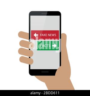 Notizie false e fatti nell'illustrazione vettoriale dello smartphone EPS10 Illustrazione Vettoriale