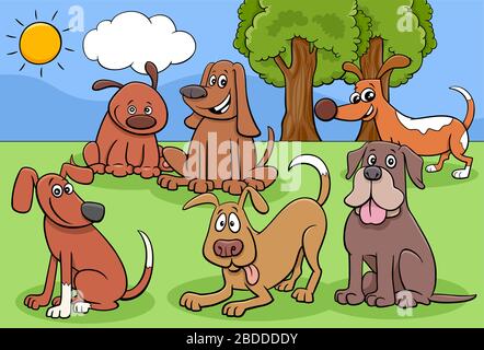 Cartoon illustrazione dei cani e cuccioli Animale da compagnia comico gruppo di caratteri Illustrazione Vettoriale