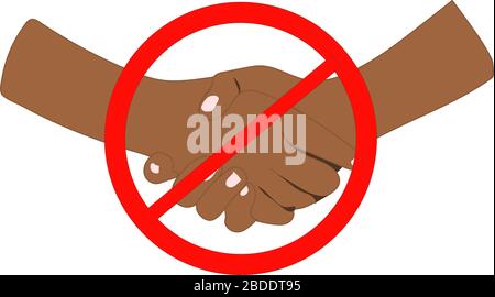 rispetto della distanza. Due mani afro-americane e segno rosso di divieto. Illustrazione Vettoriale