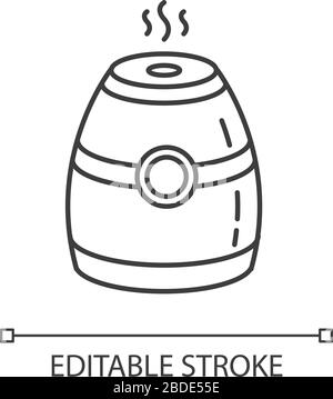Icona lineare perfetta pixel umidificatore a vapore. Purificatore d'aria portatile, diffusore d'olio. Illustrazione personalizzabile a linee sottili. Simbolo contorno. Vettore isolato Illustrazione Vettoriale