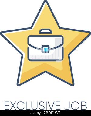 Icona colore RGB lavoro esclusivo. Offerta di lavoro limitata, occupazione professionale speciale. Opportunità di carriera, posizione aziendale eccezionale. Stella con Illustrazione Vettoriale