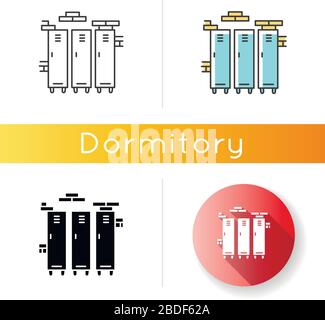 Icona degli armadietti. Scuole, università, cappe universitarie. Vani portaoggetti palestra. Armadi in metallo. Stili di colore nero e RGB lineari. Lineare, nero e RGB Illustrazione Vettoriale