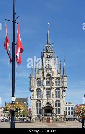 Gouda Stadhuis o edificio storico del Municipio a Grote Markt, Paesi Bassi. Nessuna gente Foto Stock