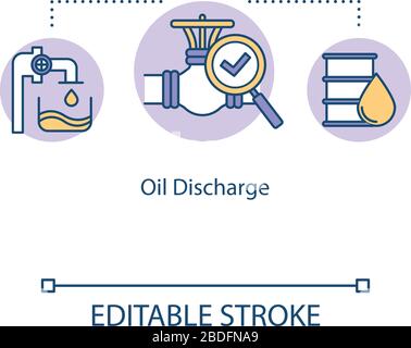 Icona del concetto di scarico dell'olio. Monitoraggio della pipeline dell'imbarcazione. Benzina in tubi. Macchina navale per idea di regolazione del carburante illustrazione in linea sottile. Vettore Illustrazione Vettoriale