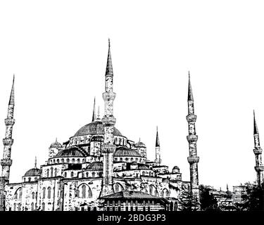 La moschea blu disegna il vettore isolato su sfondo bianco Illustrazione Vettoriale