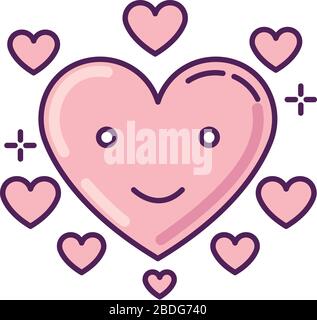 Icona colore RGB rosa cuore. Buon emoji. Emoticon romantico. Umore flirtare. Segno di affetto. Segno di San Valentino. Viso carino. Simbolo datazione per i social media Illustrazione Vettoriale