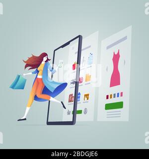 Illustrazione vettoriale dei cocept per lo shopping online Illustrazione Vettoriale