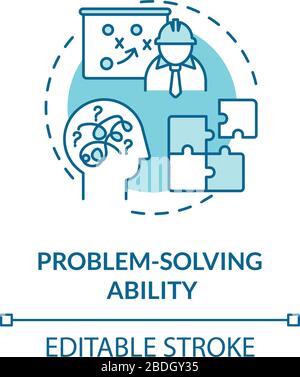 Problema di risoluzione dell'abilità Turquoise Concept icona. Mente analitica e creativa. Trovare una soluzione per mettere alla prova l'illustrazione delle linee sottili dell'idea. Vettore Illustrazione Vettoriale