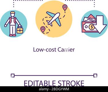 Icona del concetto di operatore a basso costo. Economia turismo, classe economica di viaggio idea sottile linea illustrazione. Servizio di compagnia aerea conveniente. Vettore isolato Illustrazione Vettoriale