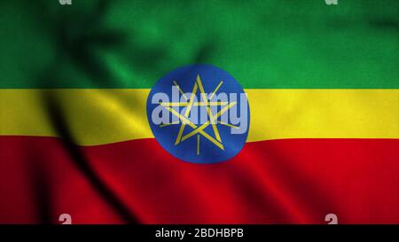 Etiopia bandiera ondeggiante nel vento. Bandiera nazionale dell'Etiopia. Segno di Etiopia. rendering 3d. Foto Stock