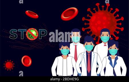 team medico che indossa la maschera per fermare il virus corona Illustrazione Vettoriale
