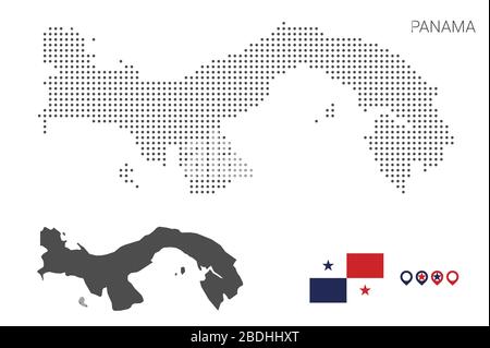 Mappa di Panama punteggiata su sfondo bianco vettore isolato. Illustrazione per la progettazione di tecnologie o infografiche. Isolato su sfondo bianco. Illustrazione Vettoriale