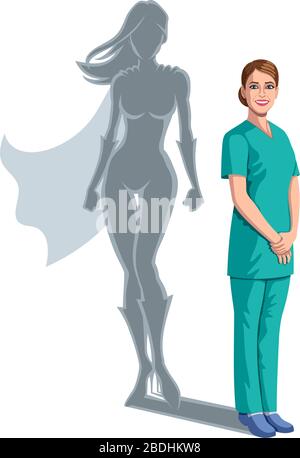 Nurse Supereroine Shadow Illustrazione Vettoriale