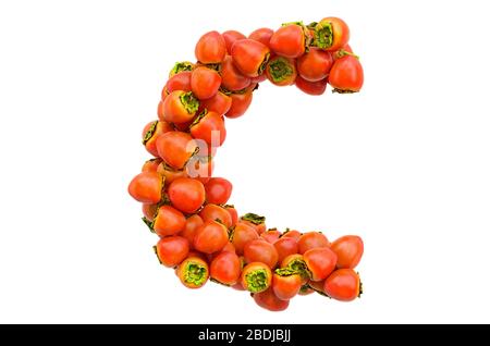Lettera C da persimmons, rendering 3D isolato su sfondo bianco Foto Stock