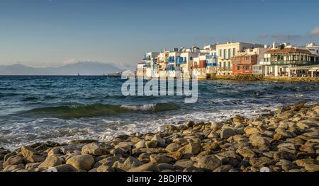 Mykonos, Grecia - 14 ottobre 2019. Piccola Venezia colorata nell'isola di Mykonos, in Grecia Foto Stock