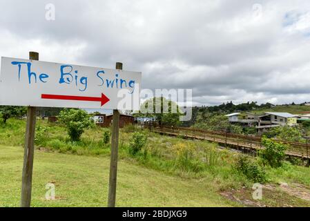 Il cartello Big Swing a Graskop, Mpumalanga, Sud Africa Foto Stock