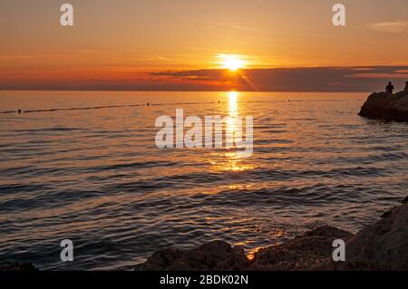 Tramonto, Rovigno Croazia Foto Stock