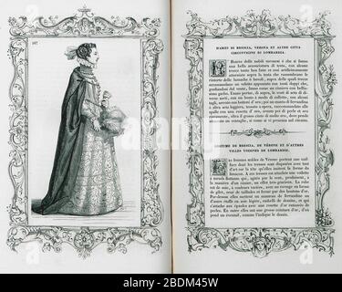 Habiti di Brescia, Verona e altre città circonvinine di Lombardia - Vecellio Cesare - 1860. Foto Stock