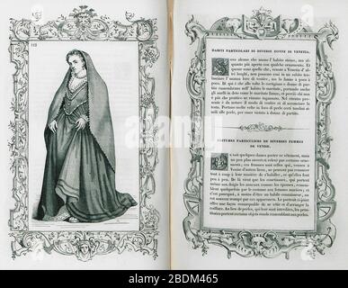 Habiti particolari di diverse donne di Veneto - Vecellio Cesare - 1860. Foto Stock