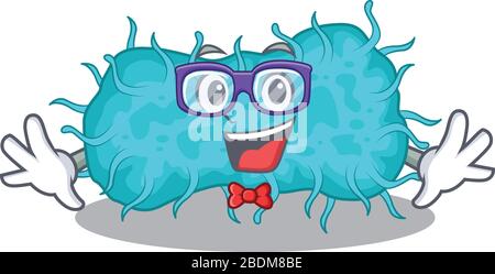 Mascot design stile di prokaryote geek batteri con occhiali Illustrazione Vettoriale
