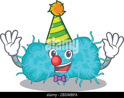 concetto di design di carattere cartoon di cararyote carino clown batteri Illustrazione Vettoriale