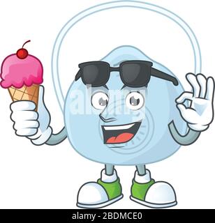 Carino respiratore maschera personaggio cartone animato godere di un gelato Illustrazione Vettoriale