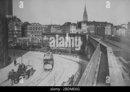 Hamburg Blick vom Baumwall auf die Binnenhafenbrücke 1912 01. Foto Stock