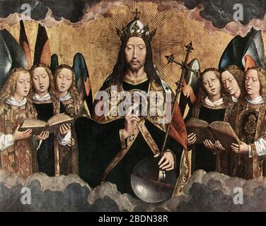 Hans Memling - Cristo circondato dagli Angeli del musicista Foto Stock