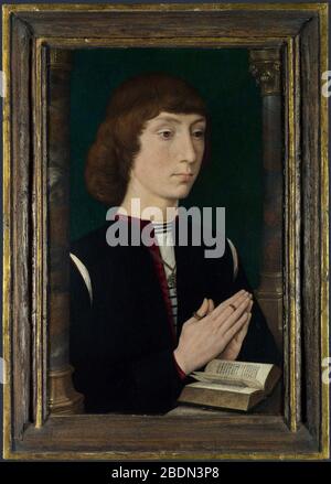 Hans Memling - giovane uomo in preghiera Foto Stock