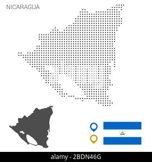 Mappa del Nicaragua punteggiata su sfondo bianco vettore isolato. Illustrazione per la progettazione di tecnologie o infografiche. Isolato su sfondo bianco. Illustrazione Vettoriale