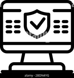 Computer protetto icona, stile contorno Illustrazione Vettoriale