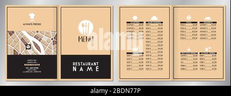 Menu del ristorante Vintage/retro - (antipasti, zuppe, portate principali, pizza, dessert, bevande) - 2 x formato A4 (210x297 mm) Illustrazione Vettoriale