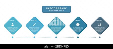 Infografica forma quadrata geometrica passo a pianificazione di successo per il business. Illustrazione vettoriale. Illustrazione Vettoriale
