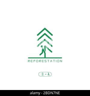 Questo logo descrive le persone che si preoccupano di rimboschimento di foreste degradate. Questo logo è buono per le aziende o fondazioni impegnate nella foresta Illustrazione Vettoriale