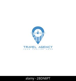 Questo logo raffigura un aereo con icone di posizione o posizione. Questo logo è valido per l'uso da parte di aziende o aziende che si occupano di corsie aeree o di viaggi Illustrazione Vettoriale