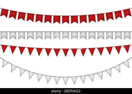 Ghirlande con bandiere per il carnevale. Decorazioni rosse e bianche. Illustrazione vettoriale. Illustrazione Vettoriale